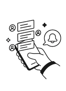 Illustratie van hand op telefoon met meldingen en berichten voor ventilatiebedrijf